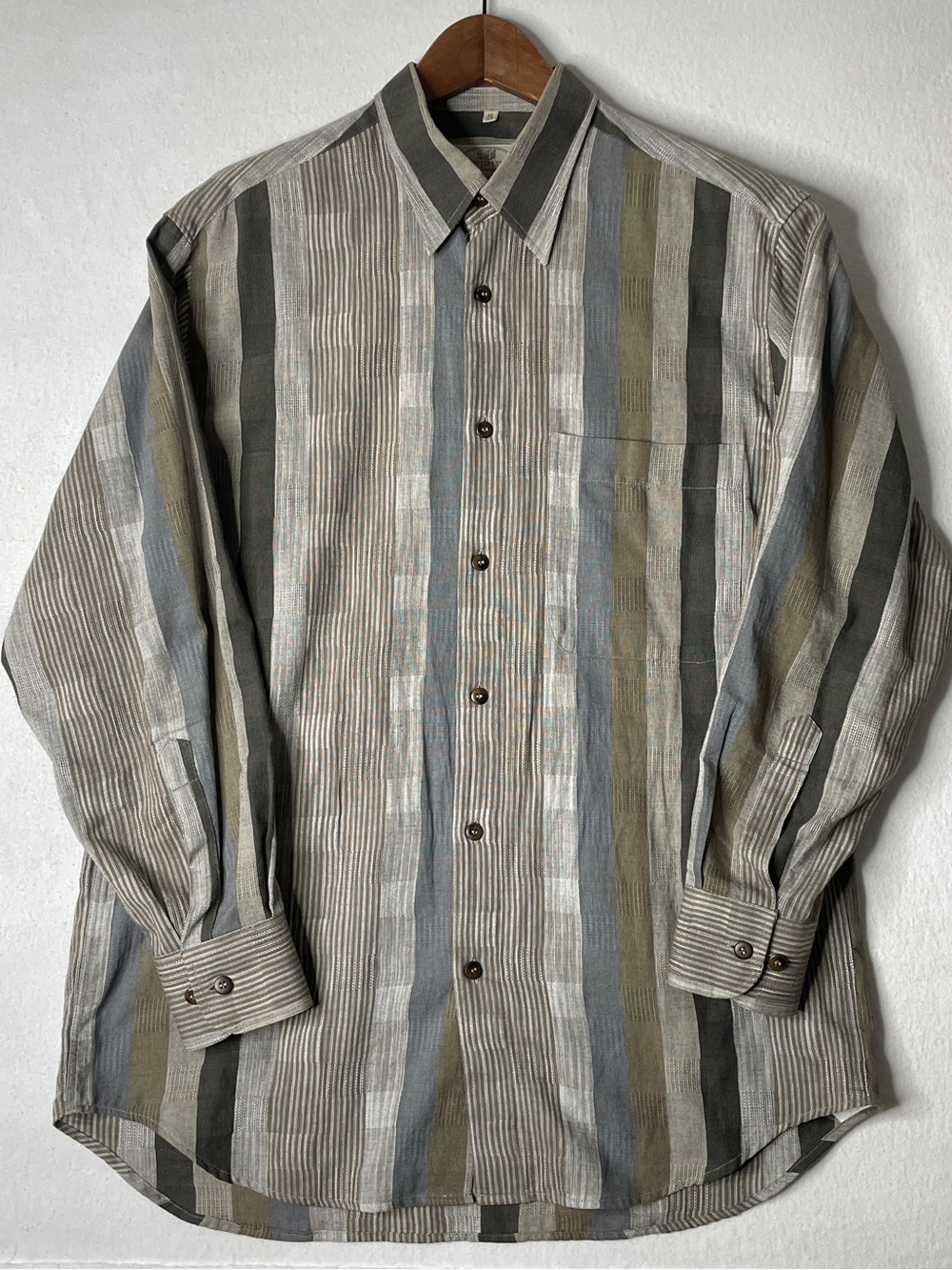 Pronto Uomo Button Down Shirt Mens Medium Striped Cotton Linen Italian Work 90s